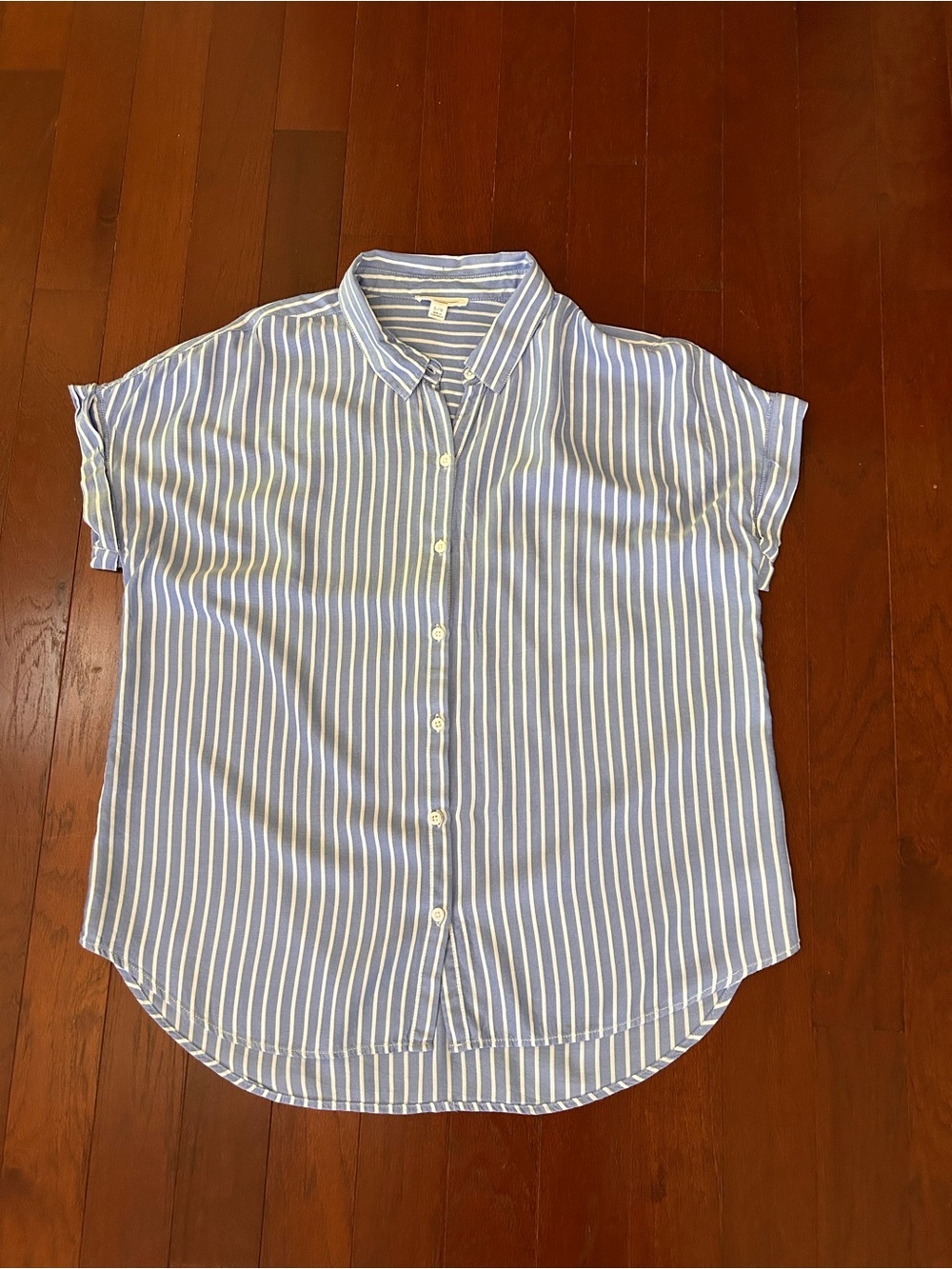 Beachlunchlounge Kenzie Women's Blue Striped Short Sleeve Button Up Shirt large - Picture 6 of 9